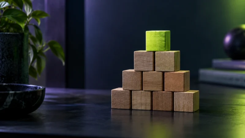 Wooden blocks in a stepped pyramid, for Google Ads campaign structure for ecommerce