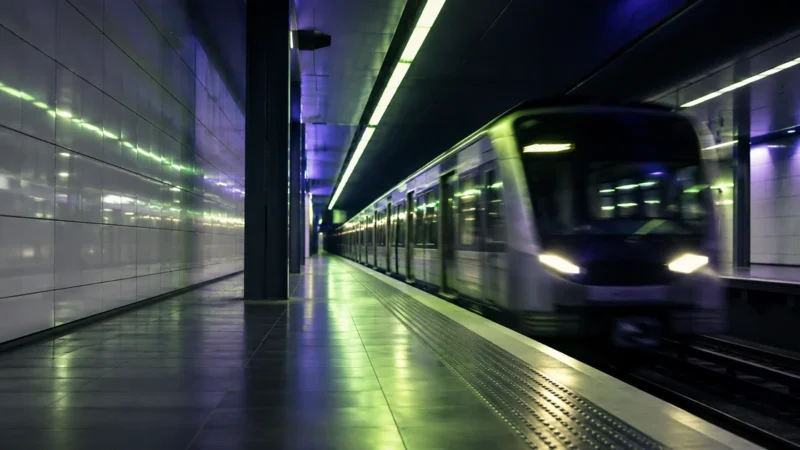 Subway train arriving at an empty platform, for pay per click in New York