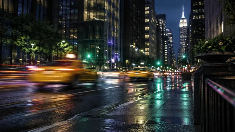 Manhattan avenue at night with taxi light trails, for an ecommerce Google Ads agency in New York