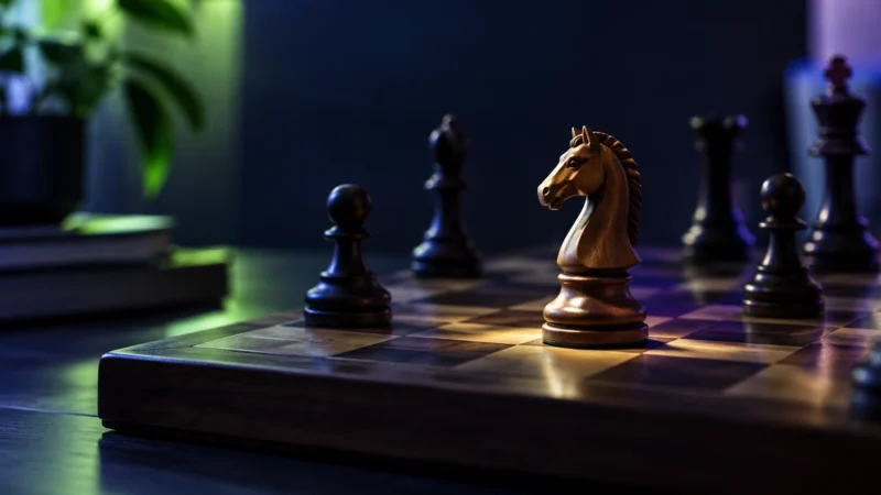 Chess knight lit on a board mid game, for an ecommerce PPC strategy playbook