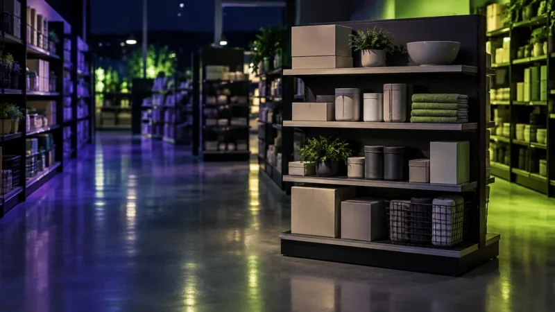 Spotlit retail endcap display at the end of an empty store aisle, for a Walmart advertising agency guide