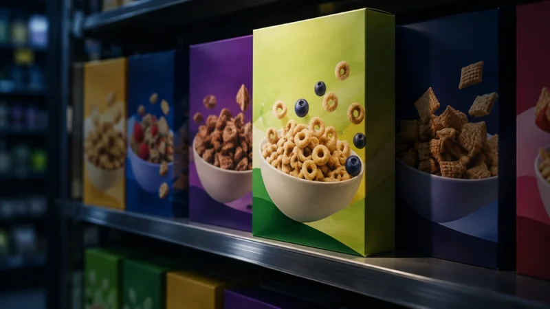 One spotlit product box standing out on a supermarket shelf, for a Walmart Connect advertising guide