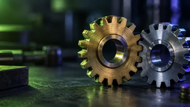 Brass and steel gears meshing together, showing PPC and SEO working together