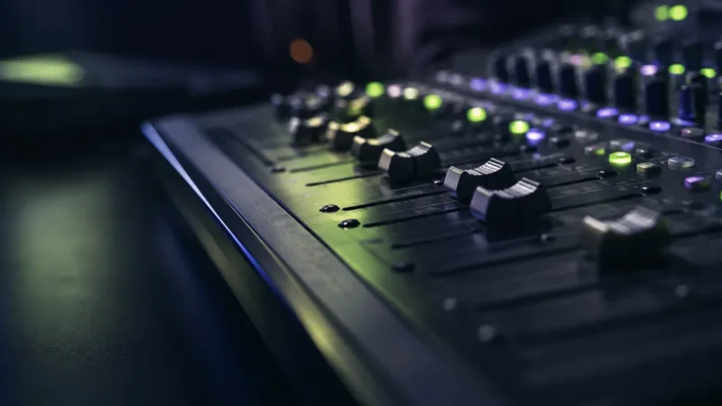Mixing console with glowing faders representing PPC campaign management