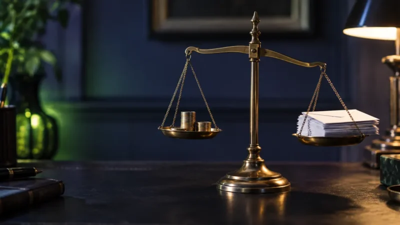 Brass balance scale weighing coins against envelopes, illustrating how to reduce cost per lead