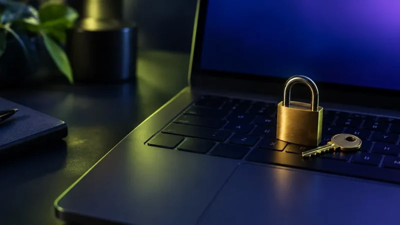Brass padlock on a laptop keyboard representing privacy and Google Consent Mode v2